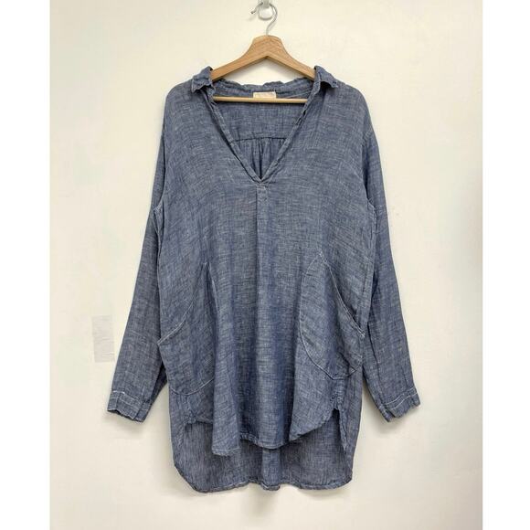CP Shades Teton Linen Tunic Chambray V-Neck Pockets Lightweight Lagenlook Small - Picture 14 of 14